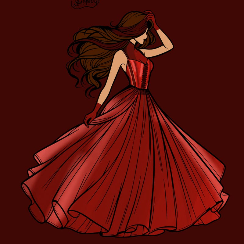 realistic woman with dress flowing in the wind