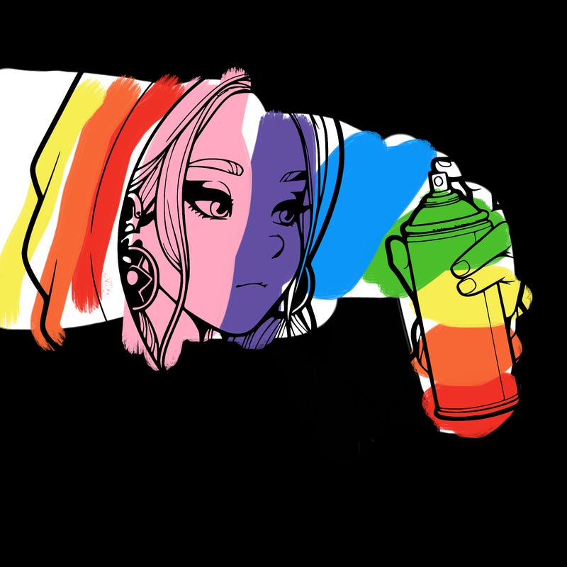 a realistic girl, spray painting