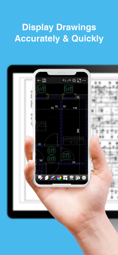 DWG FastView Pro-CAD viewer - Smartphone und Tablet zeigen detaillierte CAD-Zeichnungen mit DWG FastView Pro