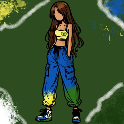 girl in baggy pants crop top and long hair