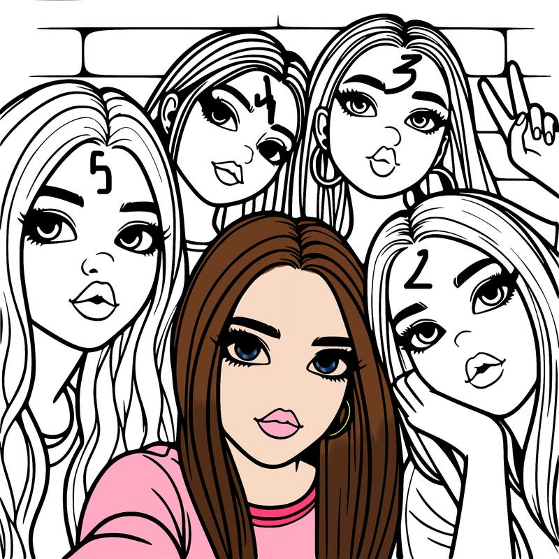 group of teen girls friends y2k up close in a selfie