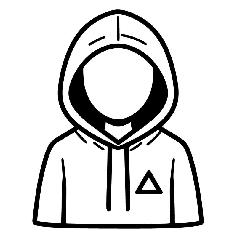 a person with non face waering a hoodie with a small triangle symbol