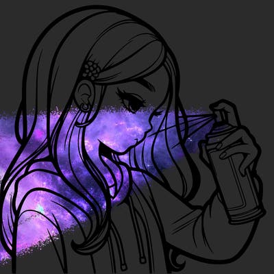 a realistic girl spray painting