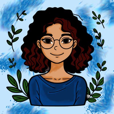 a woman with curly hair and glasses