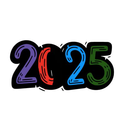 one line scrawled numbers sketch design “2025”