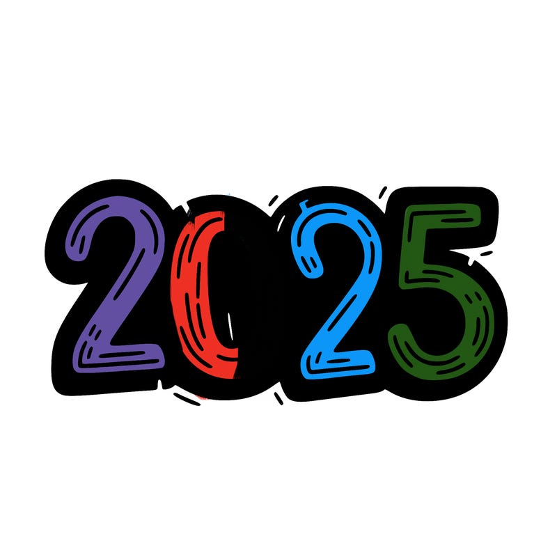 one line scrawled numbers sketch design “2025”