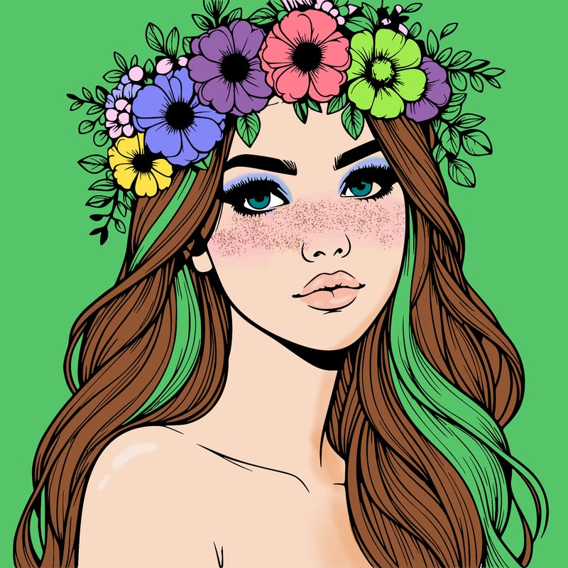 realistic woman with flowers crown