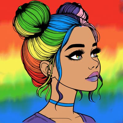 realistic girl with buns on the top of her head