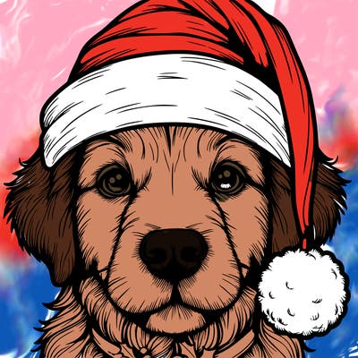 realistic dog with a christmas hat