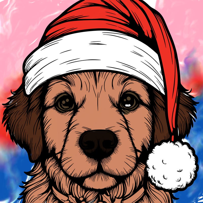 realistic dog with a christmas hat