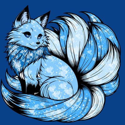 realistic detailed 9 tailed anime fox