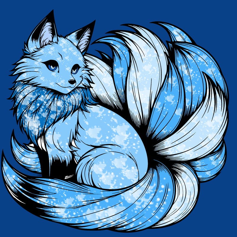 realistic detailed 9 tailed anime fox