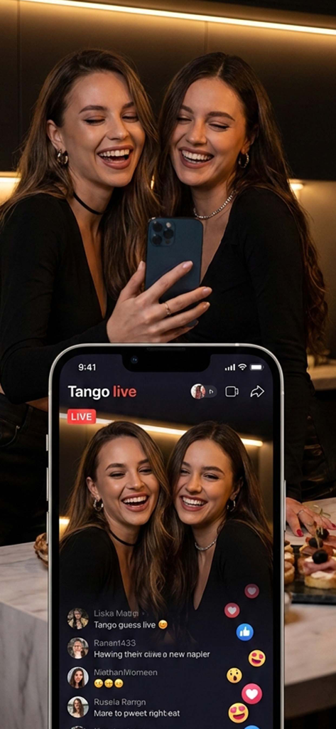 Tango Epicurean Alchemy - Two women live streaming on the Tango app interface