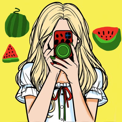 a realistic girl holding her phone taking pictures