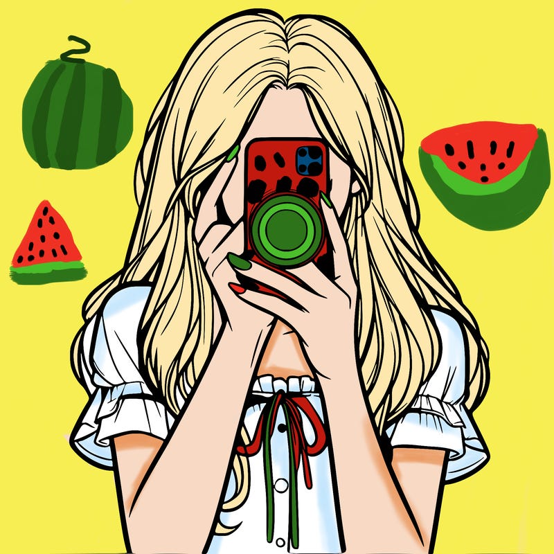 a realistic girl holding her phone taking pictures