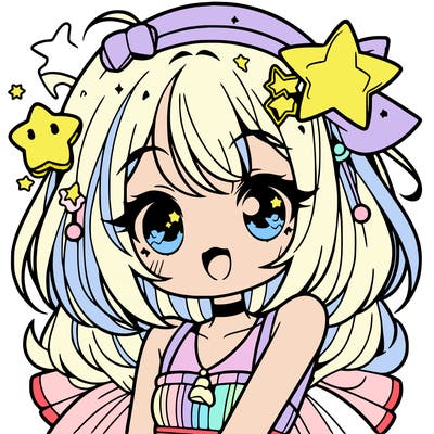 cute anime girl with star accessories