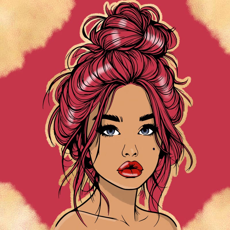 realistic girl with a messy bun and she has lips