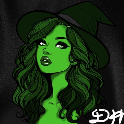 realistic witch girl with wavy hair and lips