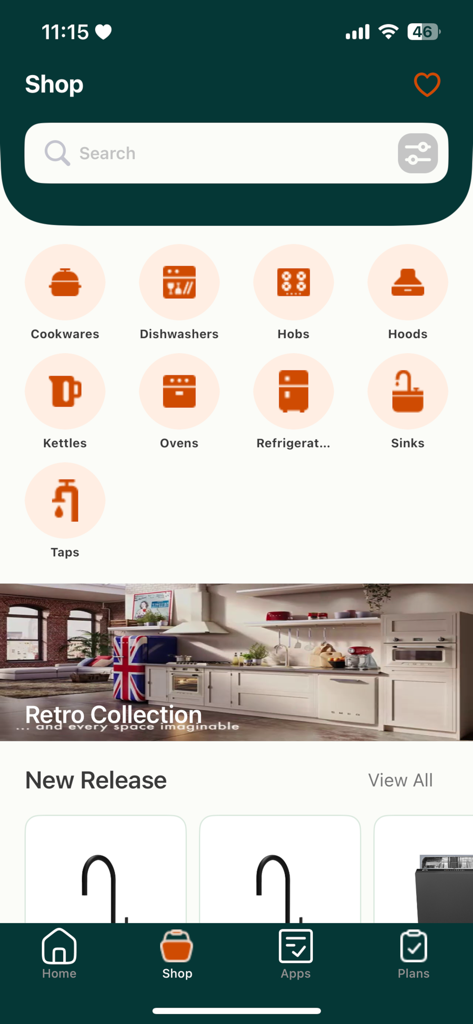 WOWFlexi - WOWFlexi app shop page showing kitchen appliance categories like ovens and refrigerators