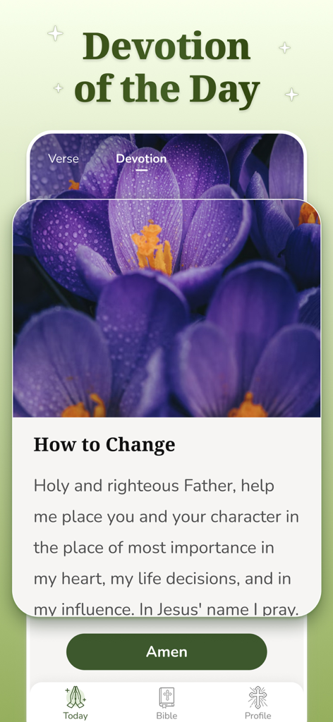 DailyBible Lite - KJV Version - DailyBible Lite app devotion screen with a daily prayer and amen button