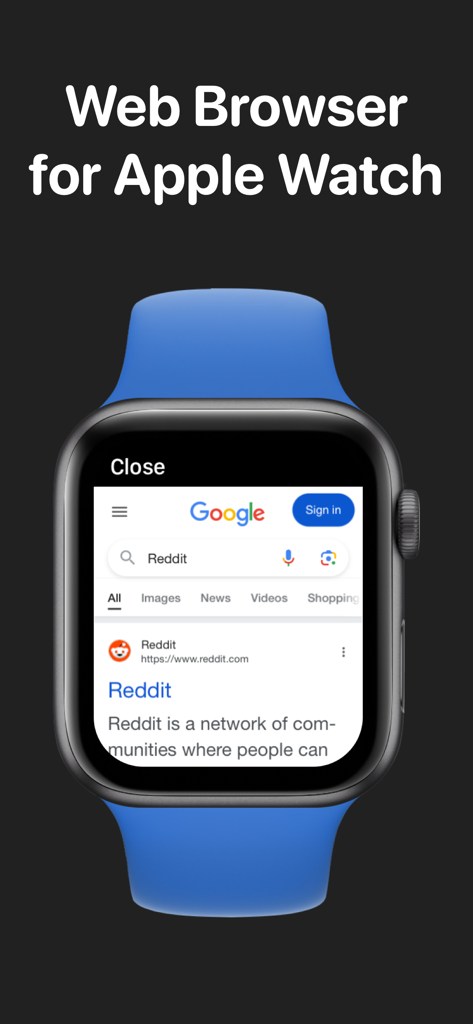 UBrowser: Watch Web Browser - UBrowser app showing Google search on Apple Watch