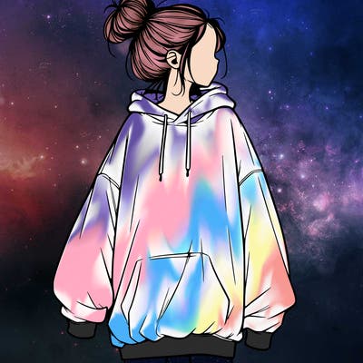 realistic girl with a oversized sweatshirt on and a bun
