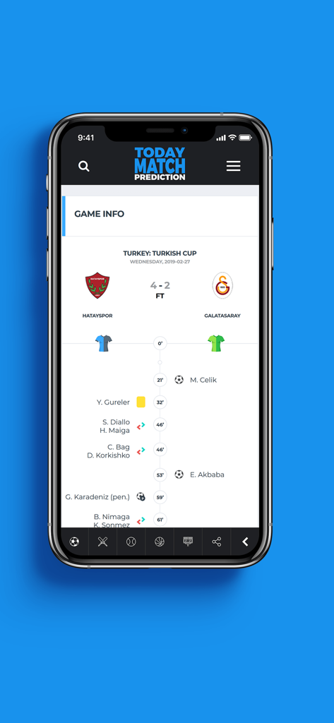 Today Match Prediction - 今日の試合予測アプリのサッカー試合タイムラインとゲーム情報画面