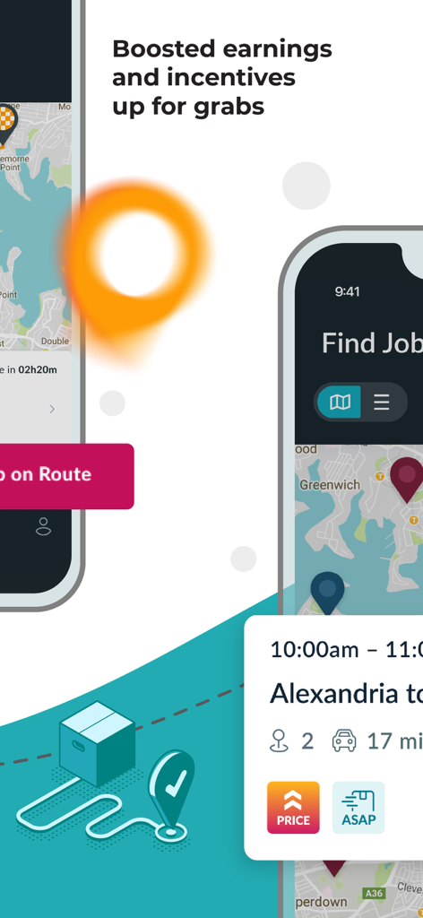 Sherpa Driver - 配達求人の詳細と収入インセンティブが表示されたSherpa Driverアプリのインターフェース。