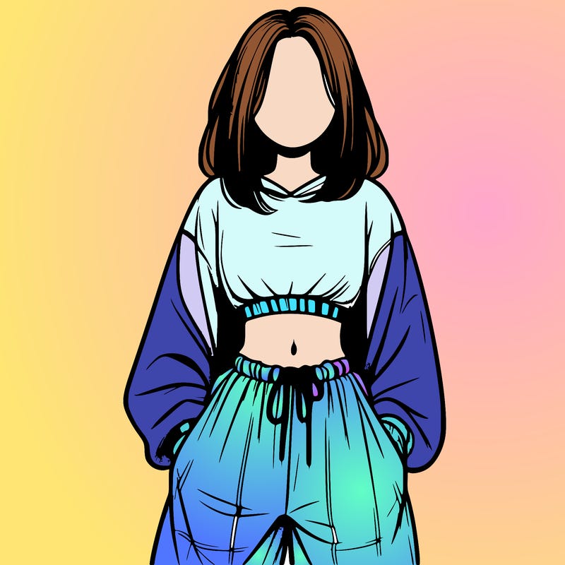 realistic girl faceless with baggy pants and a crop top