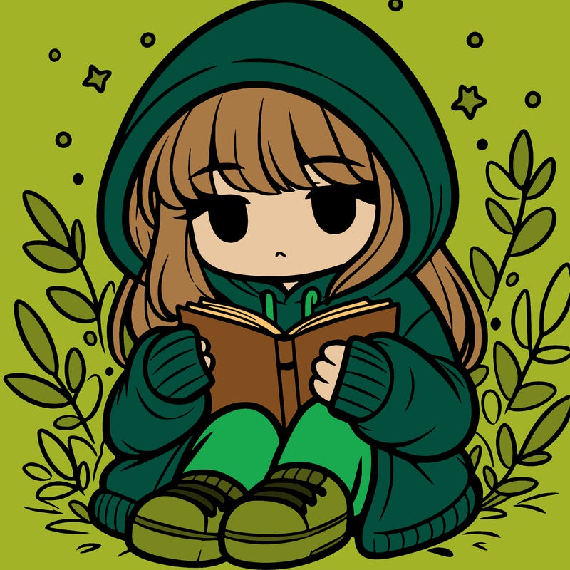 girl in oversized hoodie reading a book