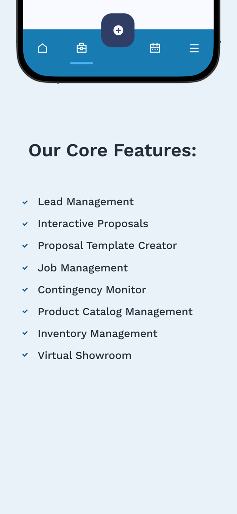 BidBuild 건설 관리 앱의 핵심 기능 목록, 리드 관리 및 작업 추적 포함