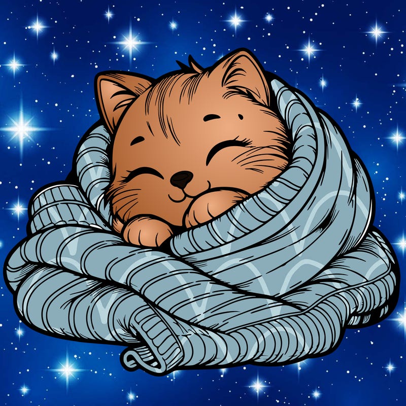 realistic cozy cat in a blanket