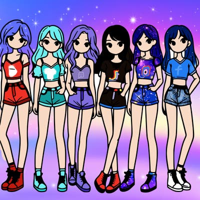 a group of girls wearing crop tops and shorts