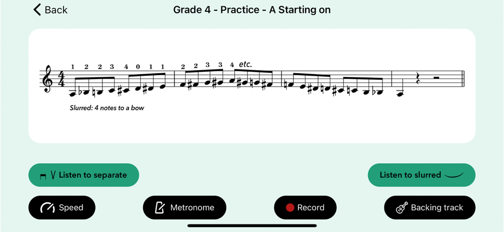 ABRSM Violin Scales Trainer - ABRSM Violin Scales Trainer interface showing Grade 4 music notation and practice tools