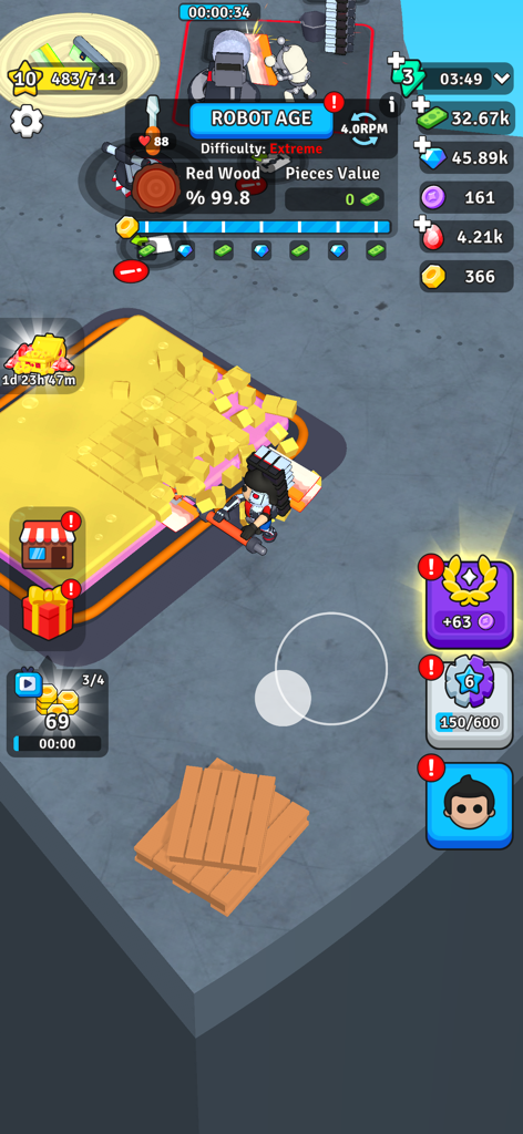 Carve Quest - Gameplay of Carve Quest showing a character carving wood in the futuristic Robot Age level