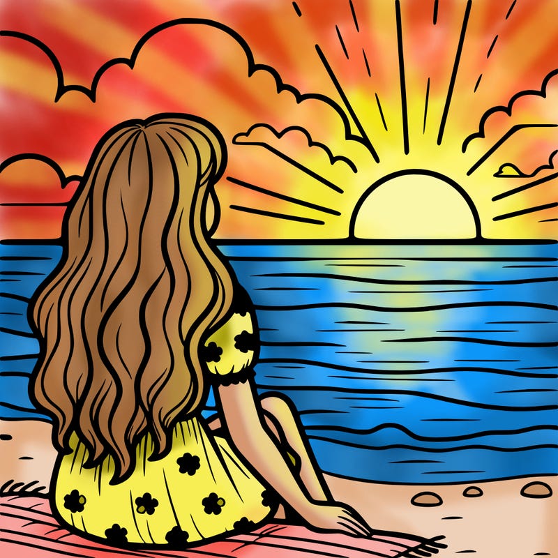 girl watching sunset on beach