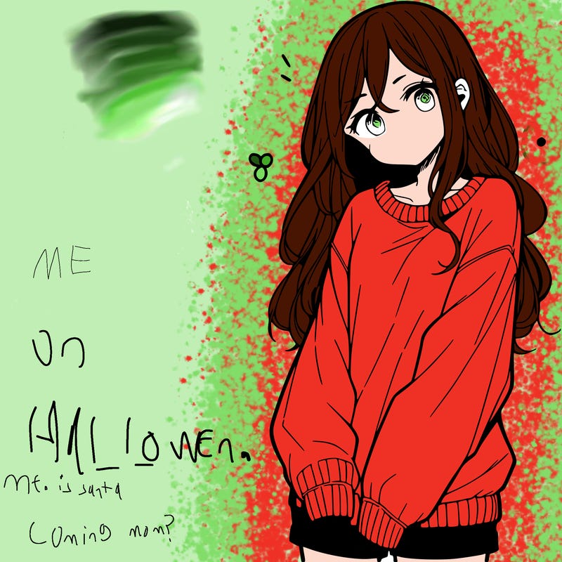 manga teen girl  in a sweater and baggy pants