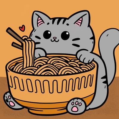 cat with ramen