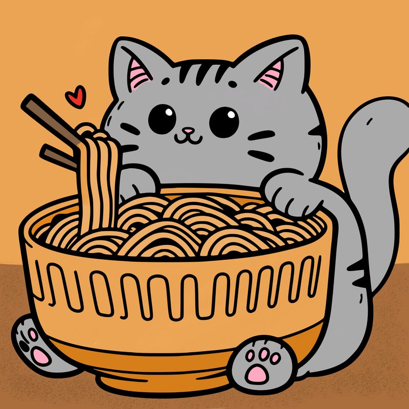 cat with ramen