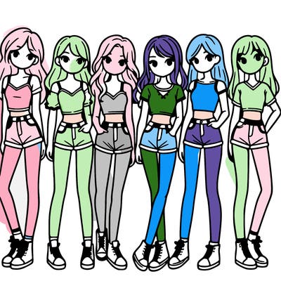 a group of girls wearing crop tops and shorts