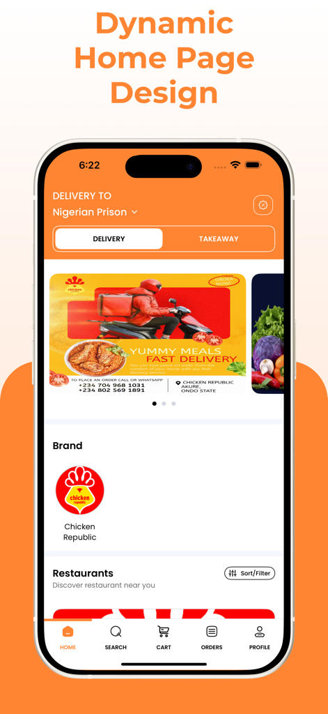 Doorstep Delivery - Home screen of Doorstep Delivery app featuring local restaurant brands and meal offers