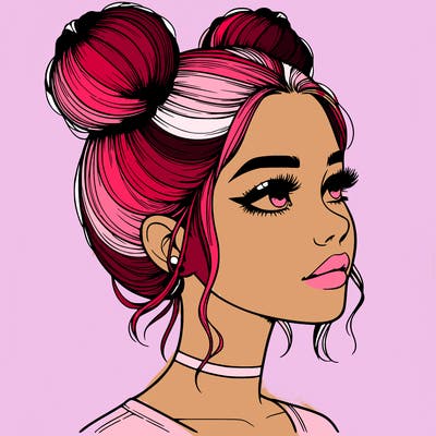 realistic girl with buns on the top of her head