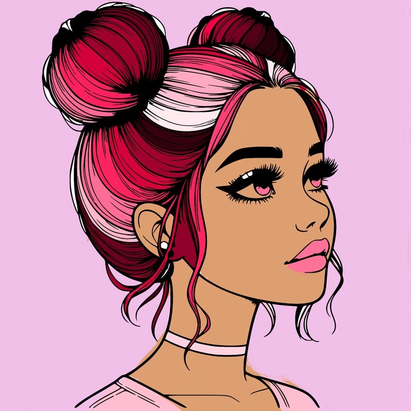 realistic girl with buns on the top of her head