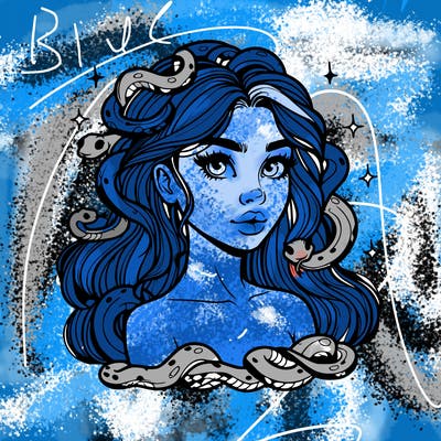 realistic girl with snakes as hair