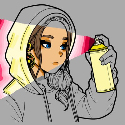 a realistic girl, spray painting