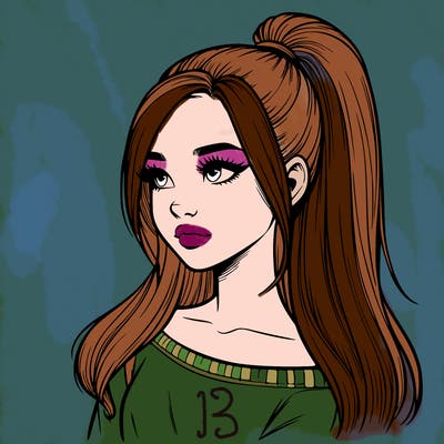 realistic girl with a high ponytail