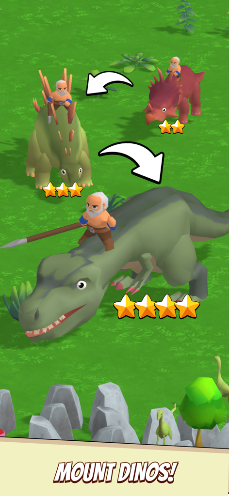 Dino King - Jurassic Hunt - Characters mounting various dinosaurs in the Dino King Jurassic Hunt game