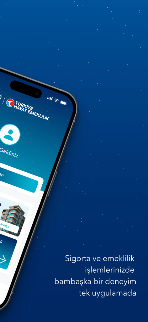 보험 및 연금 서비스를 위한 터키 보험 모바일 앱 환영 화면