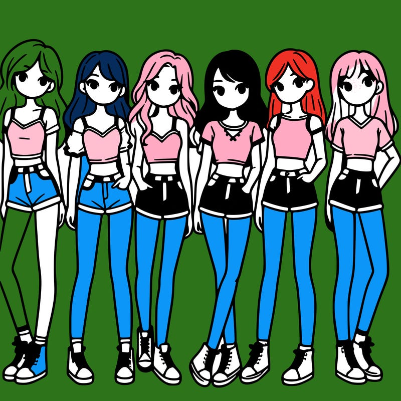 a group of girls wearing crop tops and shorts