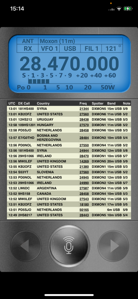 HamSphere 5.0 - HamSphere 5.0 app interface displaying a digital radio frequency and a global contact log.